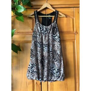 GUESS LEOPARD ZEBRA PRINT BEADED COCKTAIL DRESS SZ S